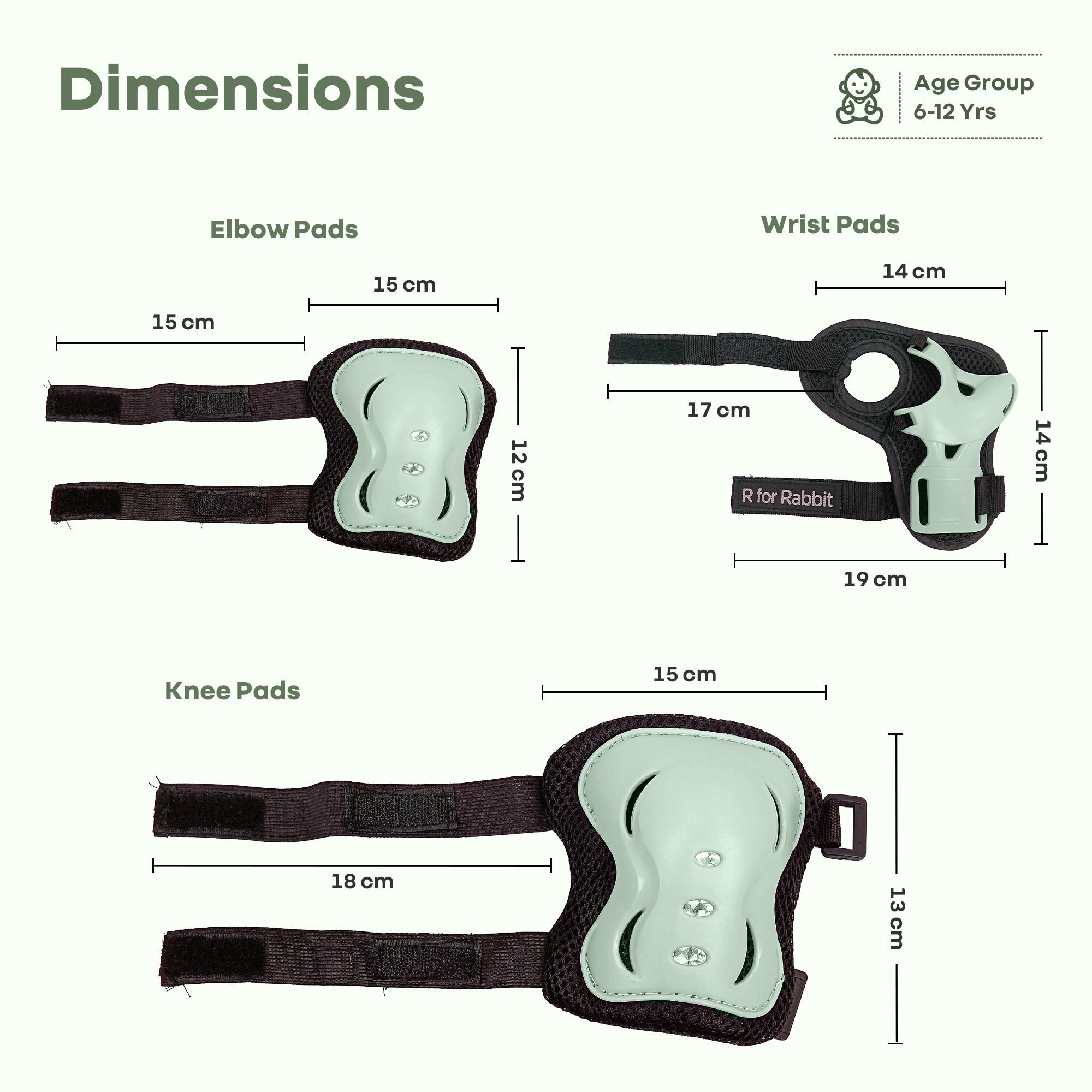 R for Rabbit Kids Safety Protector Pads Set, Cushioned Knee, Elbow & Wrist Guards for Outdoor Riding & Sports