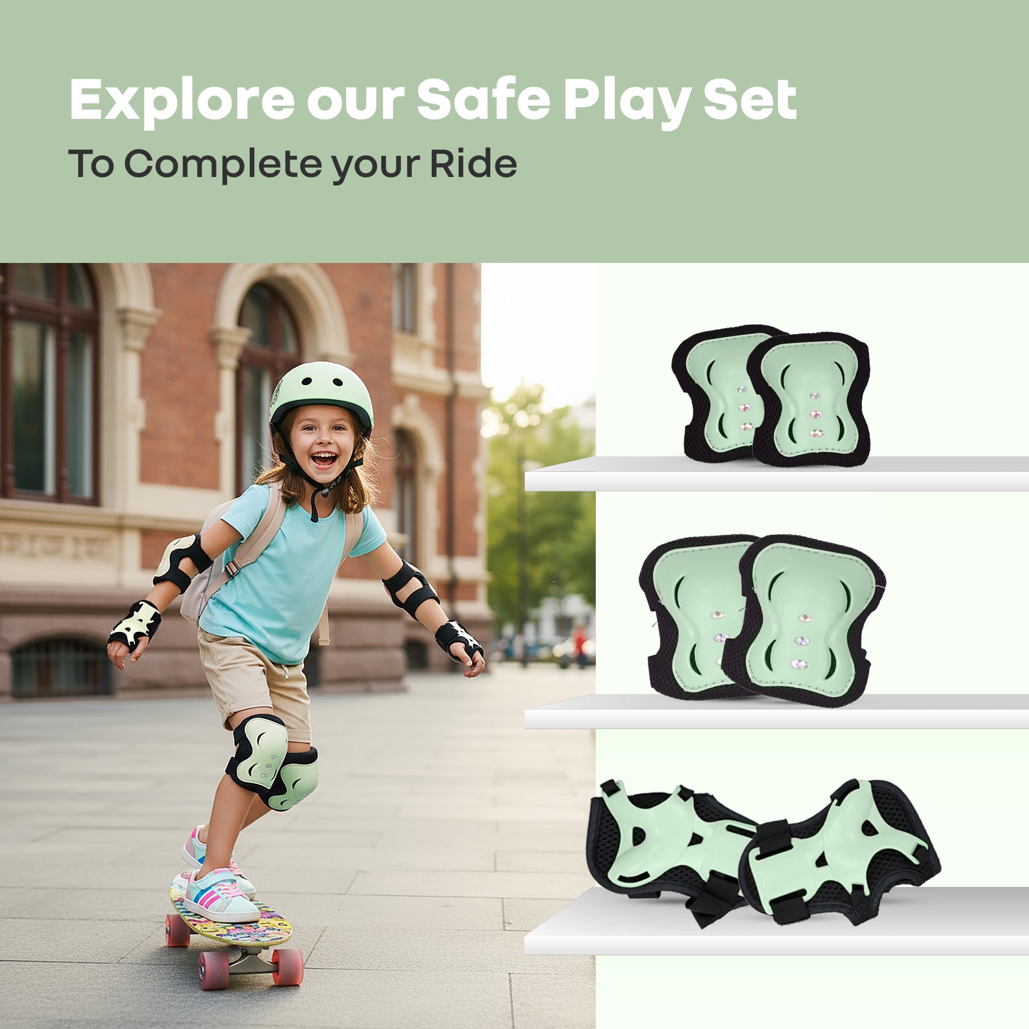 R for Rabbit Kids Safety Protector Pads Set, Cushioned Knee, Elbow & Wrist Guards for Outdoor Riding & Sports