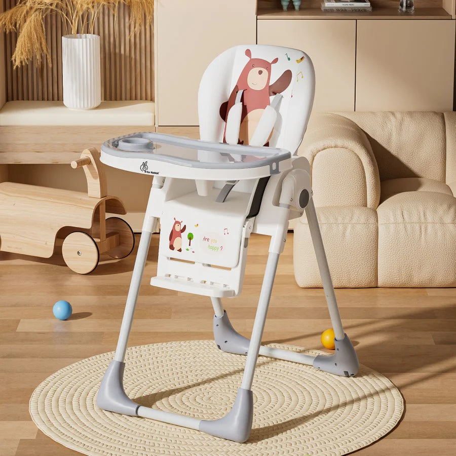 R for Rabbit Marshmallow Lite High Chair - 6 Level Height Adjustment, 3 Recline Modes, Adjustable & Removable Meal Tray
