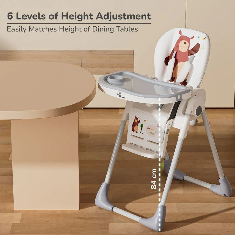 R for Rabbit Marshmallow Lite High Chair - 6 Level Height Adjustment, 3 Recline Modes, Adjustable & Removable Meal Tray