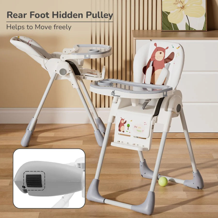 R for Rabbit Marshmallow Lite High Chair - 6 Level Height Adjustment, 3 Recline Modes, Adjustable & Removable Meal Tray