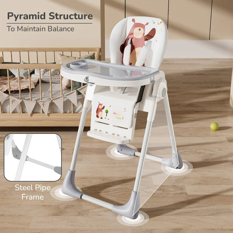 R for Rabbit Marshmallow Lite High Chair - 6 Level Height Adjustment, 3 Recline Modes, Adjustable & Removable Meal Tray