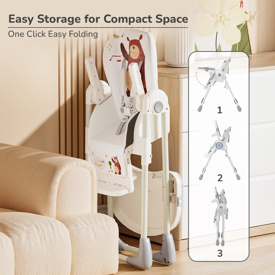 R for Rabbit Marshmallow Lite High Chair - 6 Level Height Adjustment, 3 Recline Modes, Adjustable & Removable Meal Tray