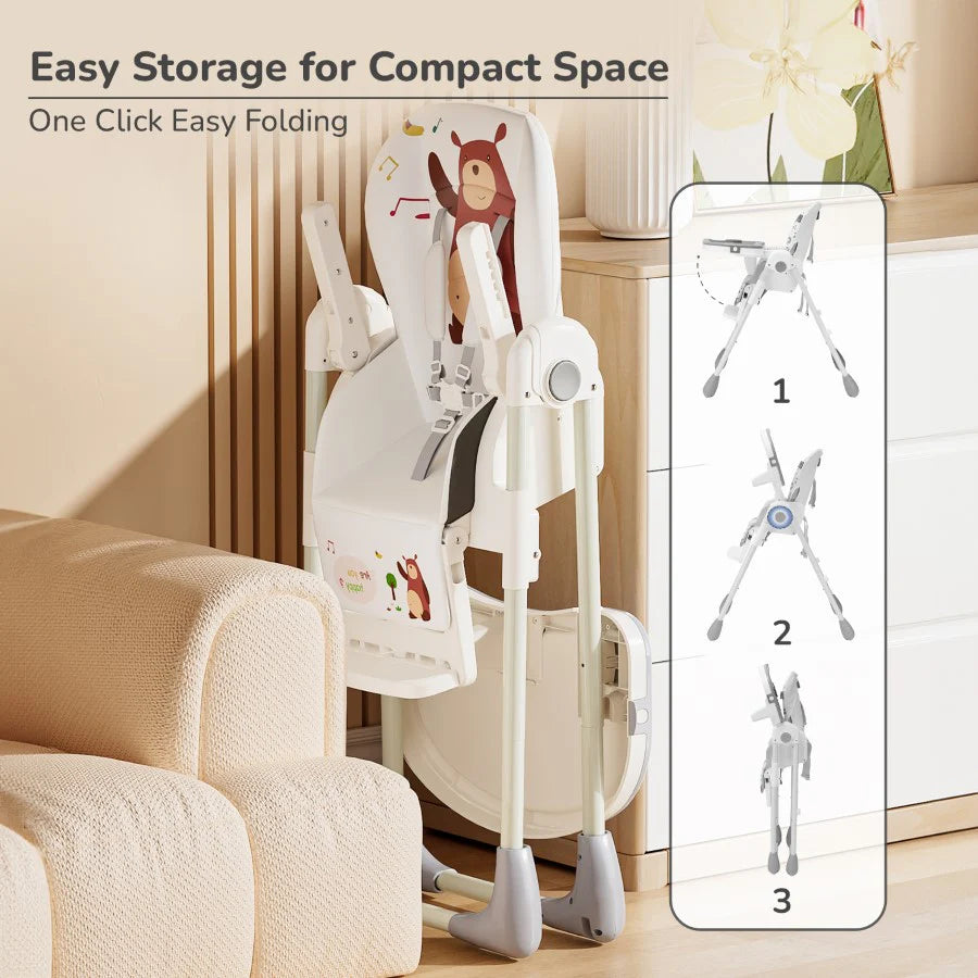 R for Rabbit Marshmallow Lite High Chair - 6 Level Height Adjustment, 3 Recline Modes, Adjustable & Removable Meal Tray