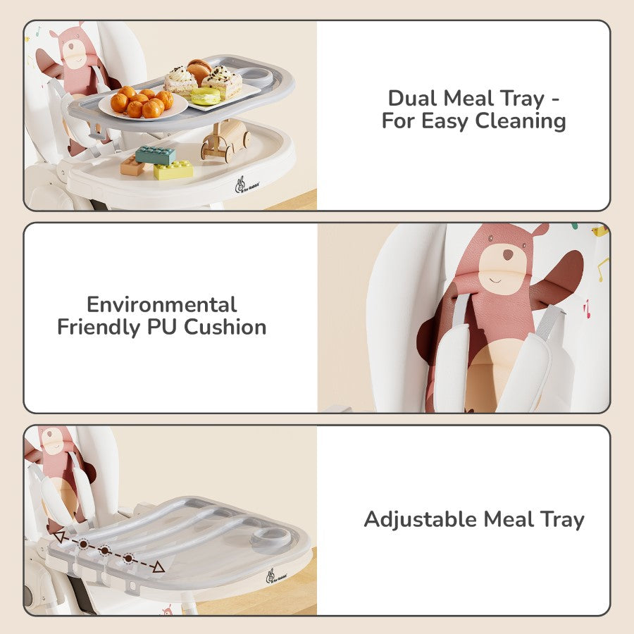 R for Rabbit Marshmallow Lite High Chair - 6 Level Height Adjustment, 3 Recline Modes, Adjustable & Removable Meal Tray