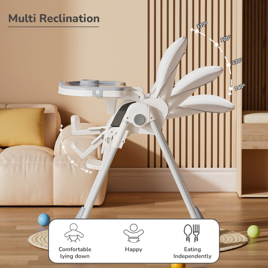 R for Rabbit Marshmallow Lite High Chair - 6 Level Height Adjustment, 3 Recline Modes, Adjustable & Removable Meal Tray