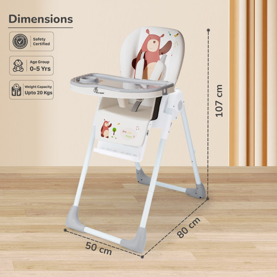 R for Rabbit Marshmallow Lite High Chair - 6 Level Height Adjustment, 3 Recline Modes, Adjustable & Removable Meal Tray