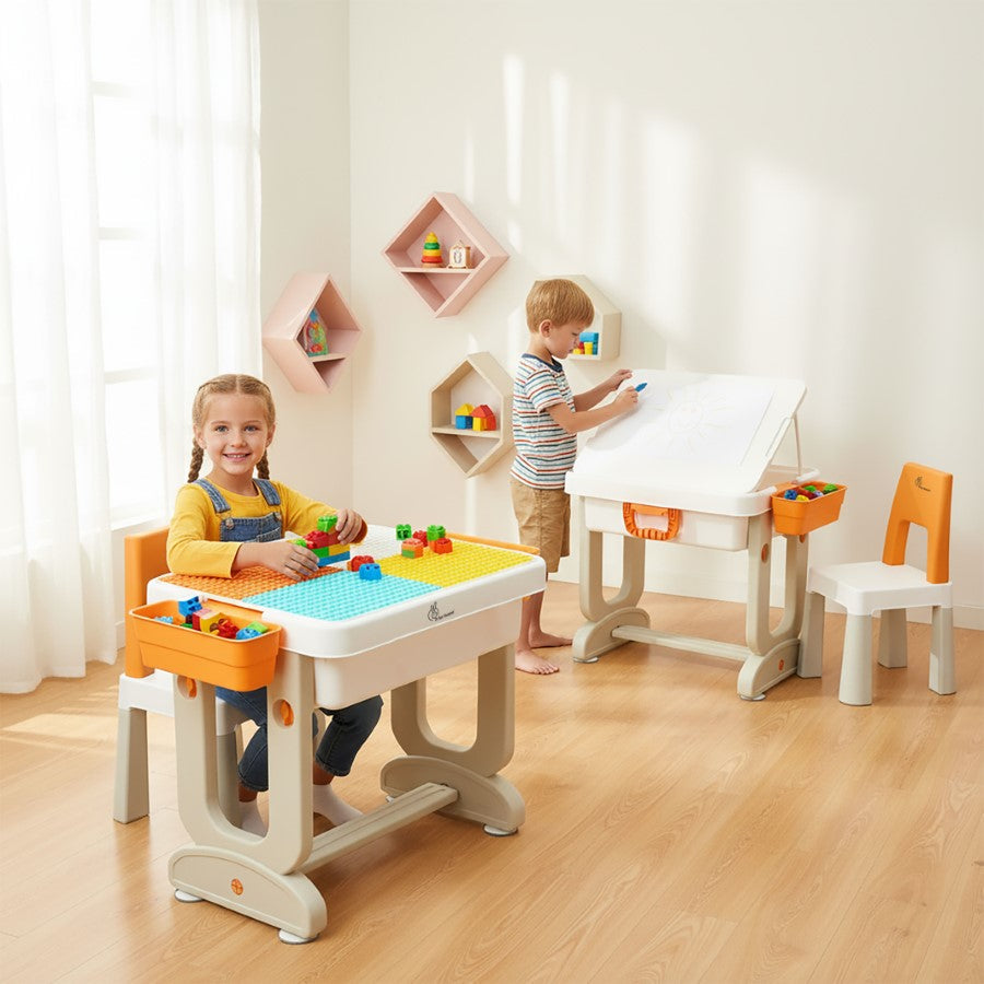 R for Rabbit Little Genius Learner Study Table Set for Kids 4-in-1 Multifunctional Study Table With Portable, Safe & Smart Design