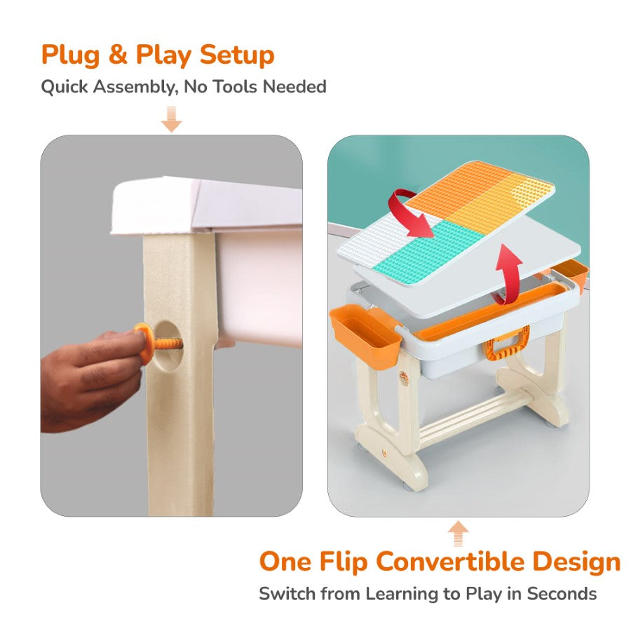 R for Rabbit Little Genius Learner Study Table Set for Kids 4-in-1 Multifunctional Study Table With Portable, Safe & Smart Design