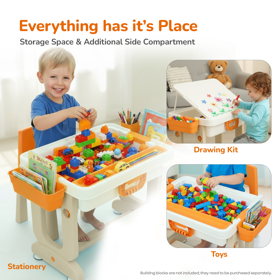 R for Rabbit Little Genius Learner Study Table Set for Kids 4-in-1 Multifunctional Study Table With Portable, Safe & Smart Design