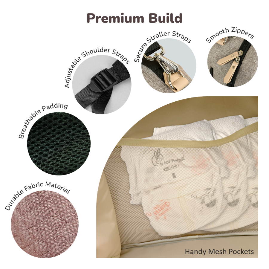 R for Rabbit Caramello Truffle – Large Capacity Diaper Bag with Stroller Attachment