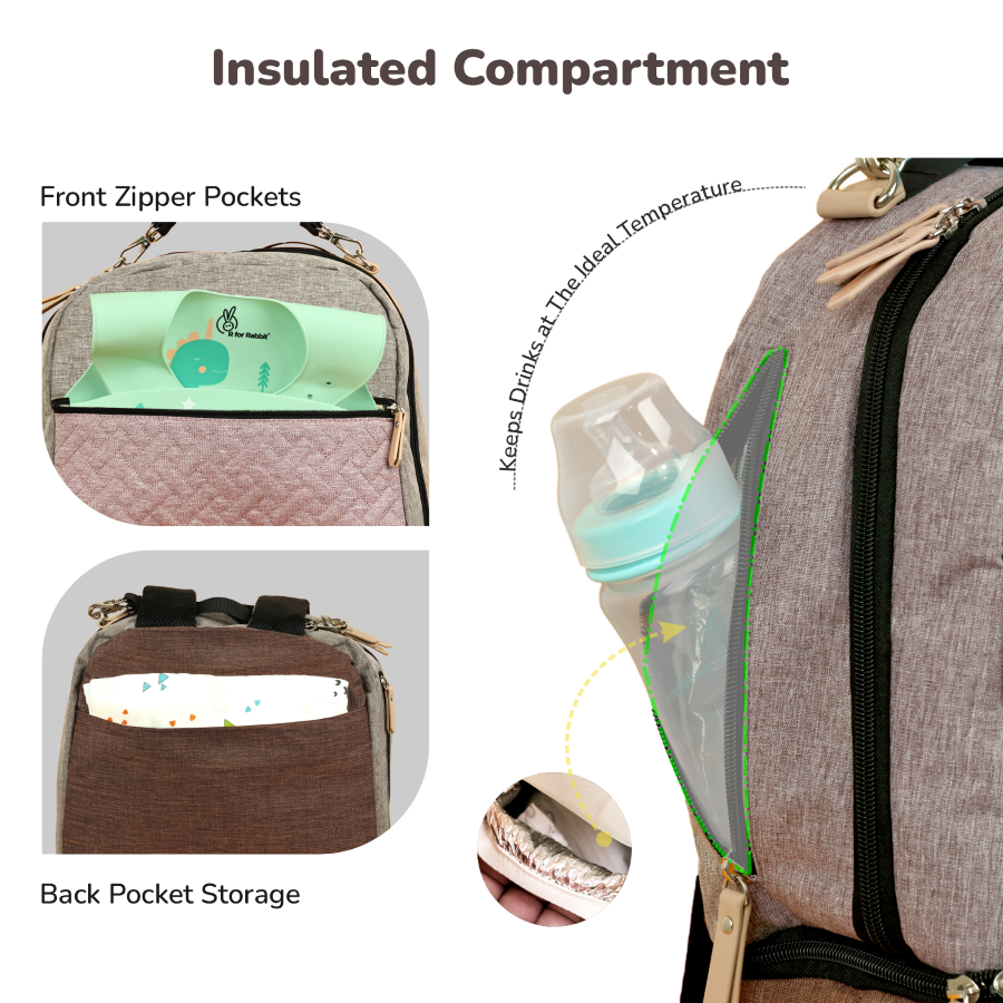 R for Rabbit Caramello Truffle – Large Capacity Diaper Bag with Stroller Attachment