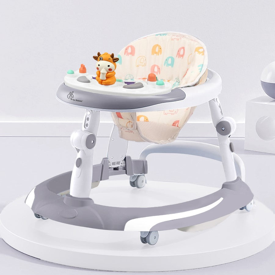 R for Rabbit Little Feet Plus Walker - Detachable Toy Bar/Meal Tray With Music & Light, 3 Level Height/ 4 Level Seat Adjustment, 2-in-1 Walker cum Rocker