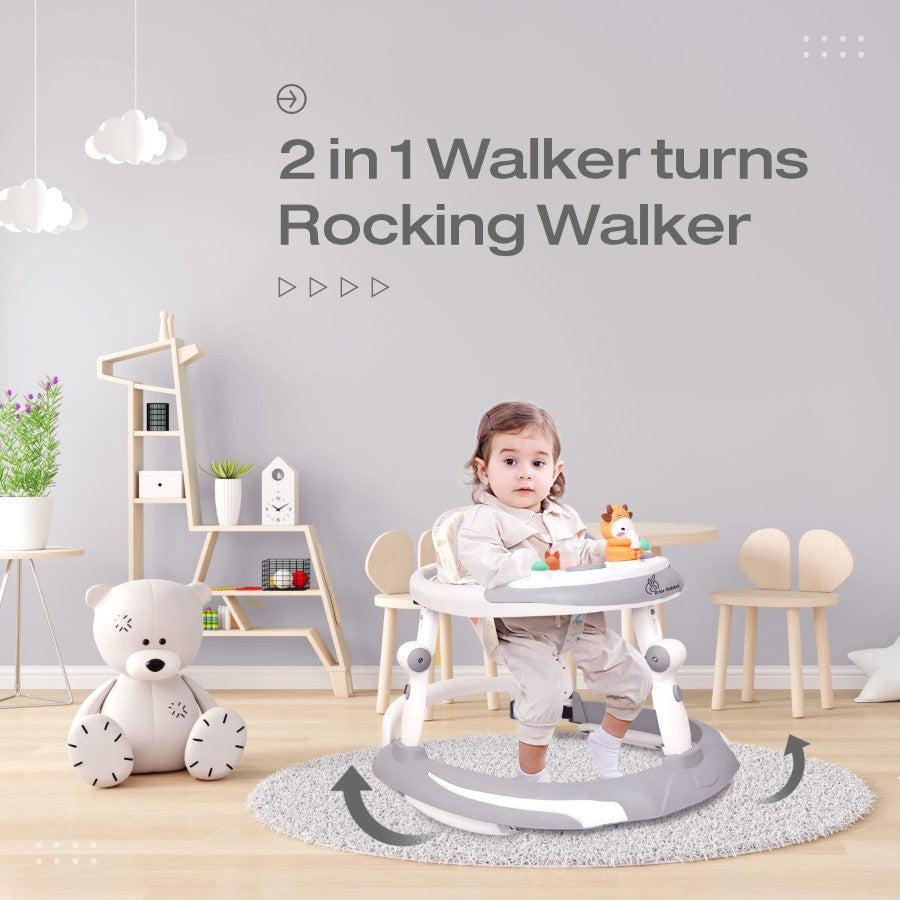 R for Rabbit Little Feet Plus Walker - Detachable Toy Bar/Meal Tray With Music & Light, 3 Level Height/ 4 Level Seat Adjustment, 2-in-1 Walker cum Rocker
