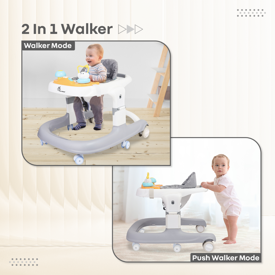 R for Rabbit Little Feet Sportz Baby Walker 2-in-1 Walker Turn Push Walker With Detachable Toy Bar With Meal Tray