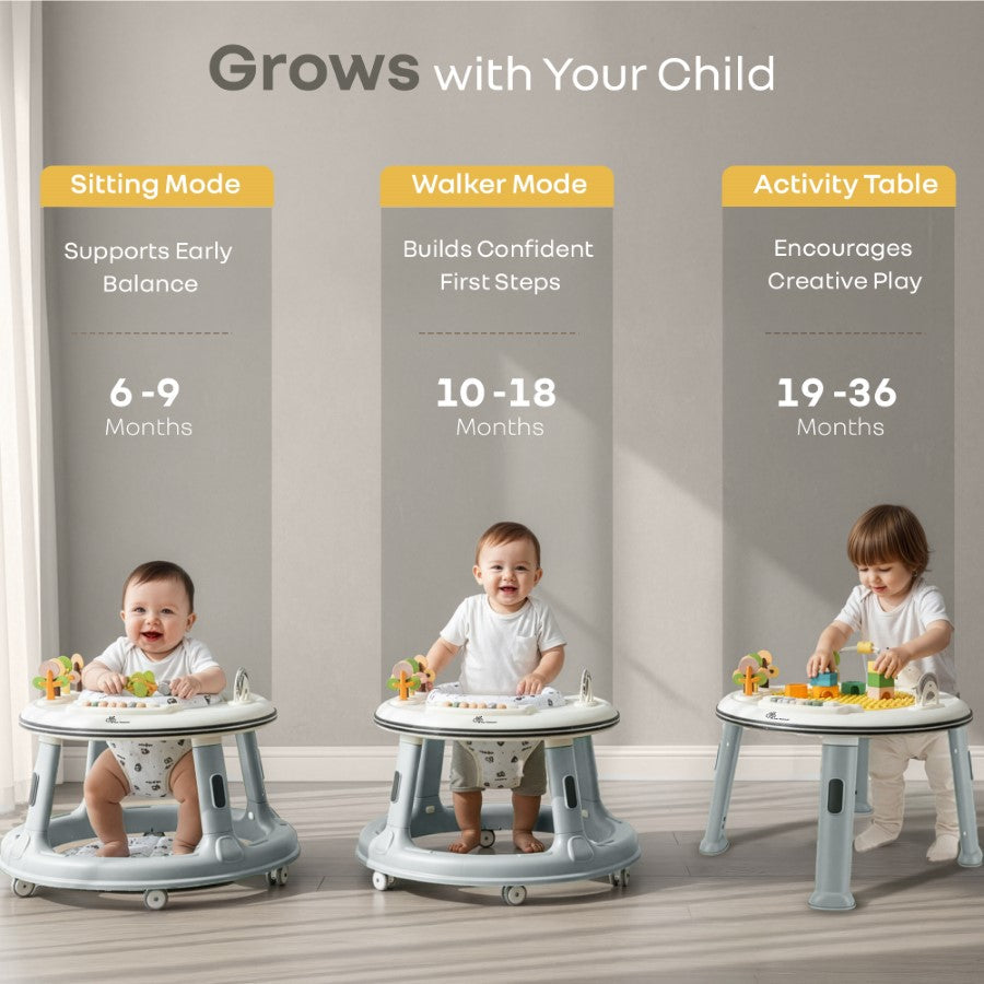 R for Rabbit Little Feet Hopper 2-in-1 Baby Walker cum Activity Table with Adjustable Height, 360° Rotating Seat, Lights & Music (6–36 Months)