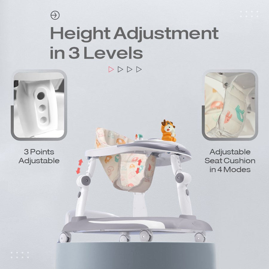 R for Rabbit Little Feet Plus Walker - Detachable Toy Bar/Meal Tray With Music & Light, 3 Level Height/ 4 Level Seat Adjustment, 2-in-1 Walker cum Rocker