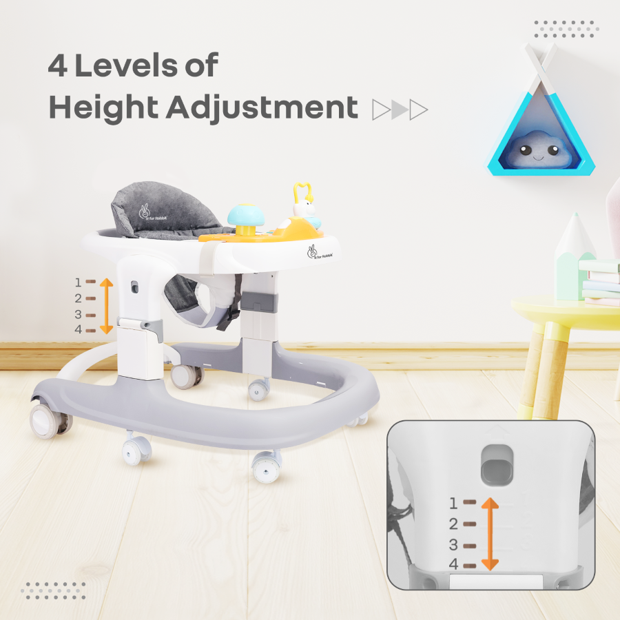 R for Rabbit Little Feet Sportz Baby Walker 2-in-1 Walker Turn Push Walker With Detachable Toy Bar With Meal Tray