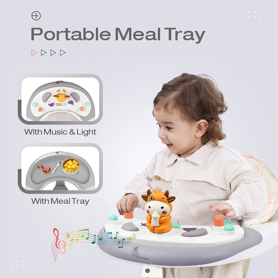 R for Rabbit Little Feet Plus Walker - Detachable Toy Bar/Meal Tray With Music & Light, 3 Level Height/ 4 Level Seat Adjustment, 2-in-1 Walker cum Rocker