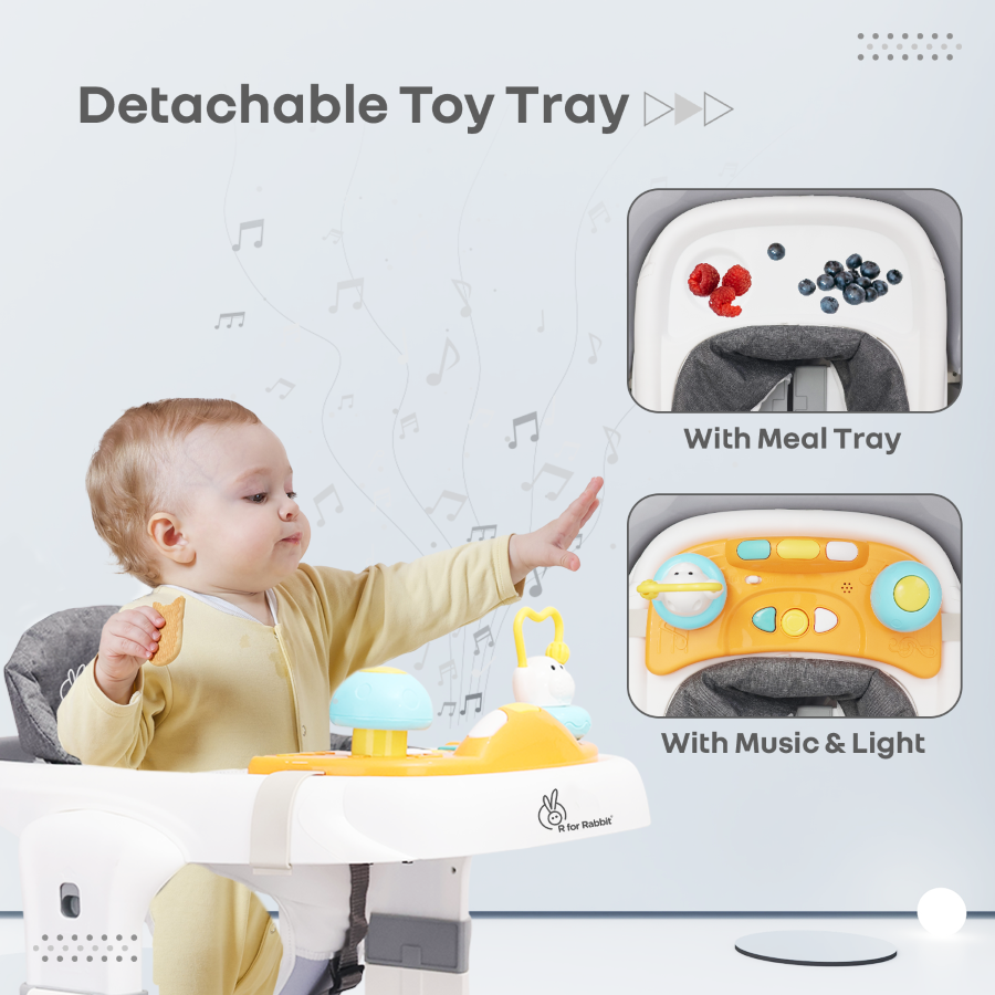 R for Rabbit Little Feet Sportz Baby Walker 2-in-1 Walker Turn Push Walker With Detachable Toy Bar With Meal Tray