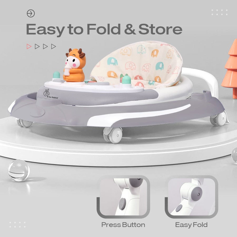 R for Rabbit Little Feet Plus Walker - Detachable Toy Bar/Meal Tray With Music & Light, 3 Level Height/ 4 Level Seat Adjustment, 2-in-1 Walker cum Rocker