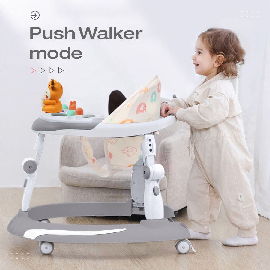 R for Rabbit Little Feet Plus Walker - Detachable Toy Bar/Meal Tray With Music & Light, 3 Level Height/ 4 Level Seat Adjustment, 2-in-1 Walker cum Rocker