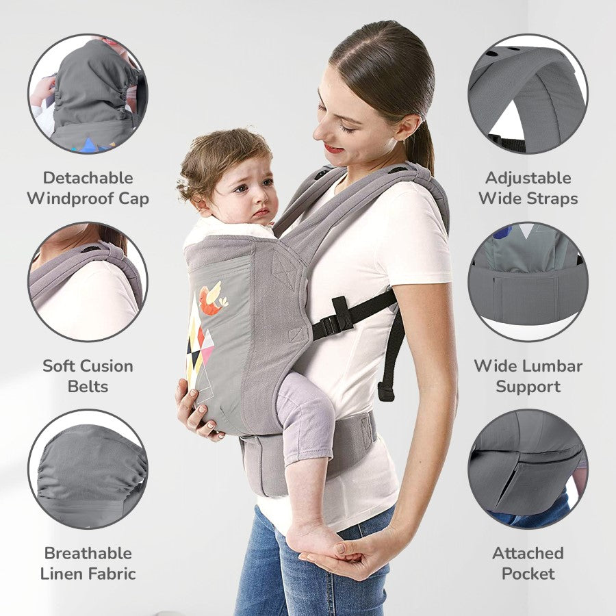 R for Rabbit Hug Me Elite Baby Carrier Front & Back Carrier Position, Soft Linen Fabric, Wide Strap With Cap & Mobile Pocket