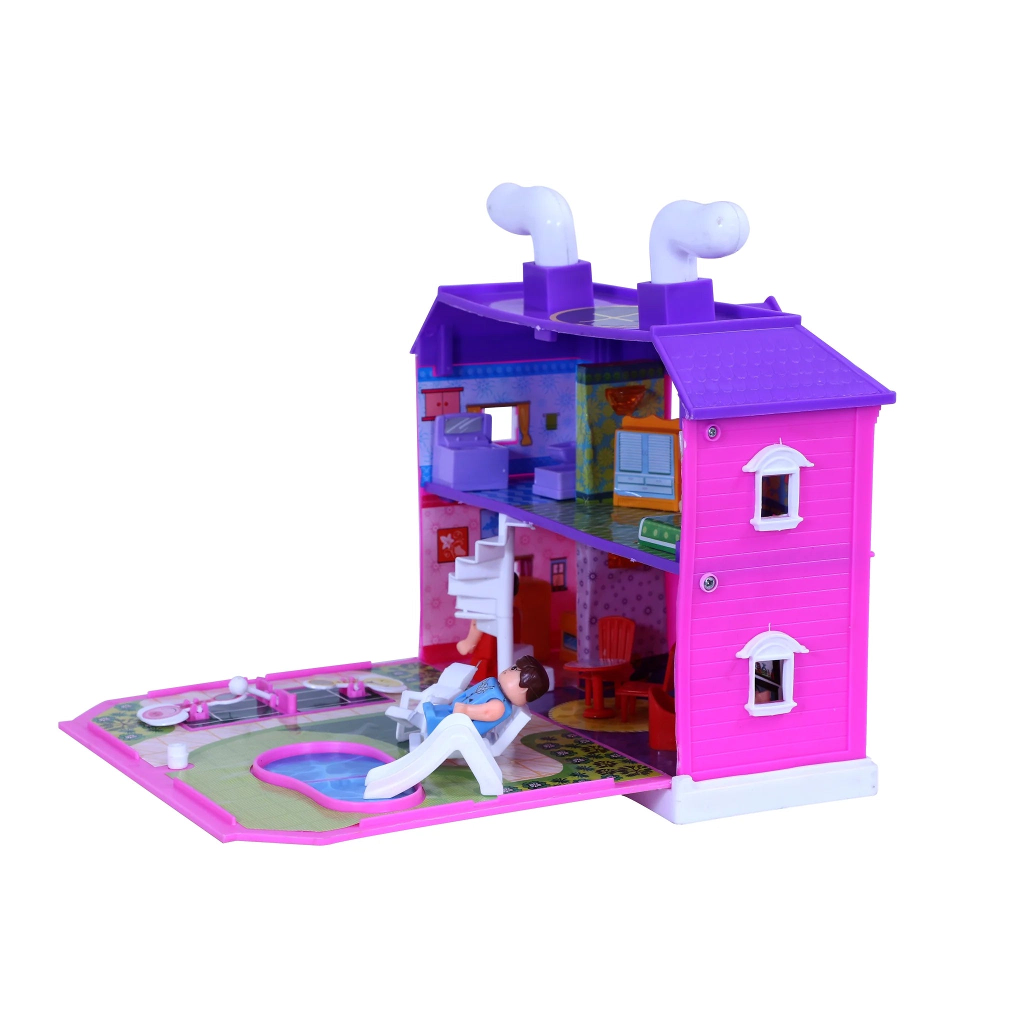Toyzone My Family Doll House - 35 pcs | Girls Role Playset | Pretend Play | Doll House with Furniture | Dollhouse Accessories | Imaginative Play | Playhouse | For Kids Age 3+ years