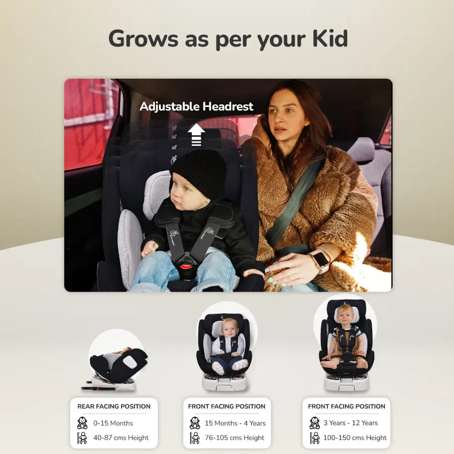 R for Rabbit Jack N Jill ISOFIX Plus Car Seat for kids 0-12 Years Safety Certified, 360° Rotatable Seat, 5-Point Safety Harness, Adjustable Head Rest