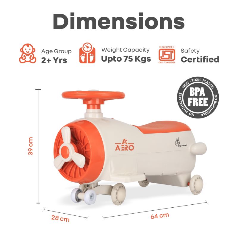 R for Rabbit Iya Iya Aero Swing Car for kids 2 in 1 Ride On With ABEC 7 Bearing