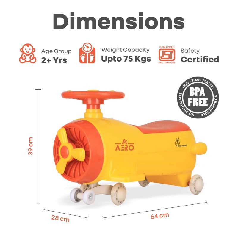 R for Rabbit Iya Iya Aero Swing Car for kids 2 in 1 Ride On With ABEC 7 Bearing