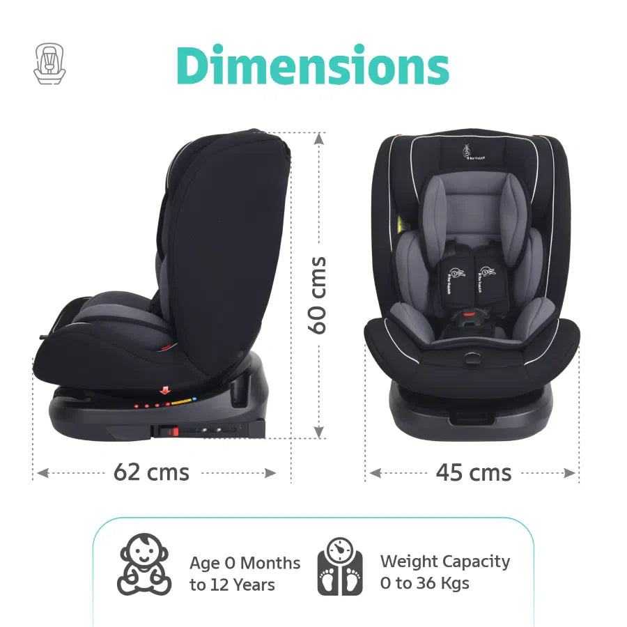 R for Rabbit Jack N Jill Grand ISOFIX Car Seat for kids 0-12 Years Safety Certified, 5-Point Safety Harness, Removable Seat Cover, Adjustable Head Rest