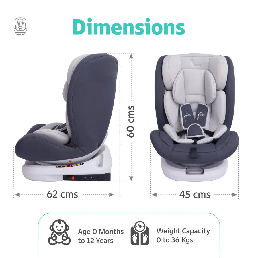 R for Rabbit Jack N Jill Grand ISOFIX Car Seat for kids 0-12 Years Safety Certified, 5-Point Safety Harness, Removable Seat Cover, Adjustable Head Rest