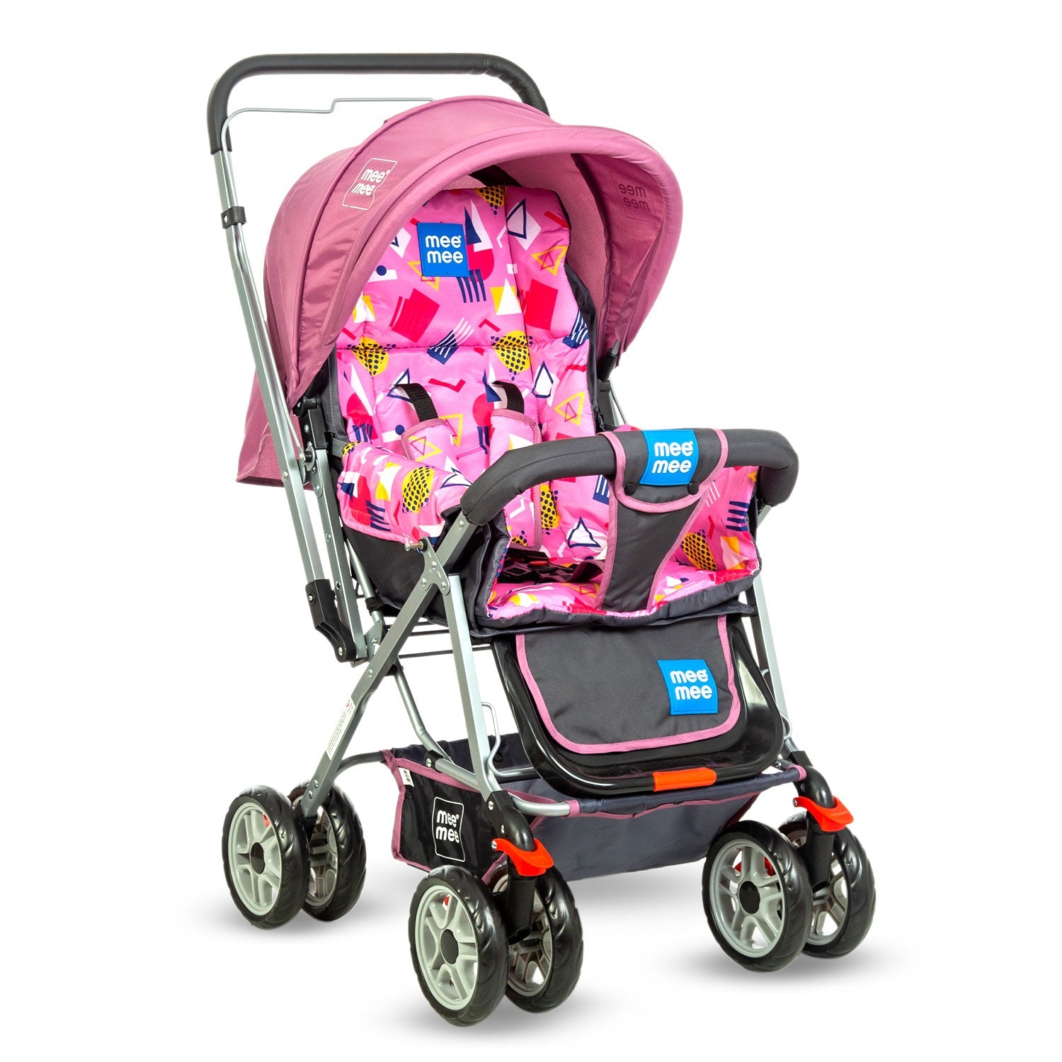 Mee Mee Little Explorer Advance Baby Stroller / Pram for 0 to 3 Years, New Born/Kids, 5 Point Safety Harness, Adjustable backrest, 360 Swivel Wheel, Large storage basket, Reversible Handlebar Net (DX Purple)