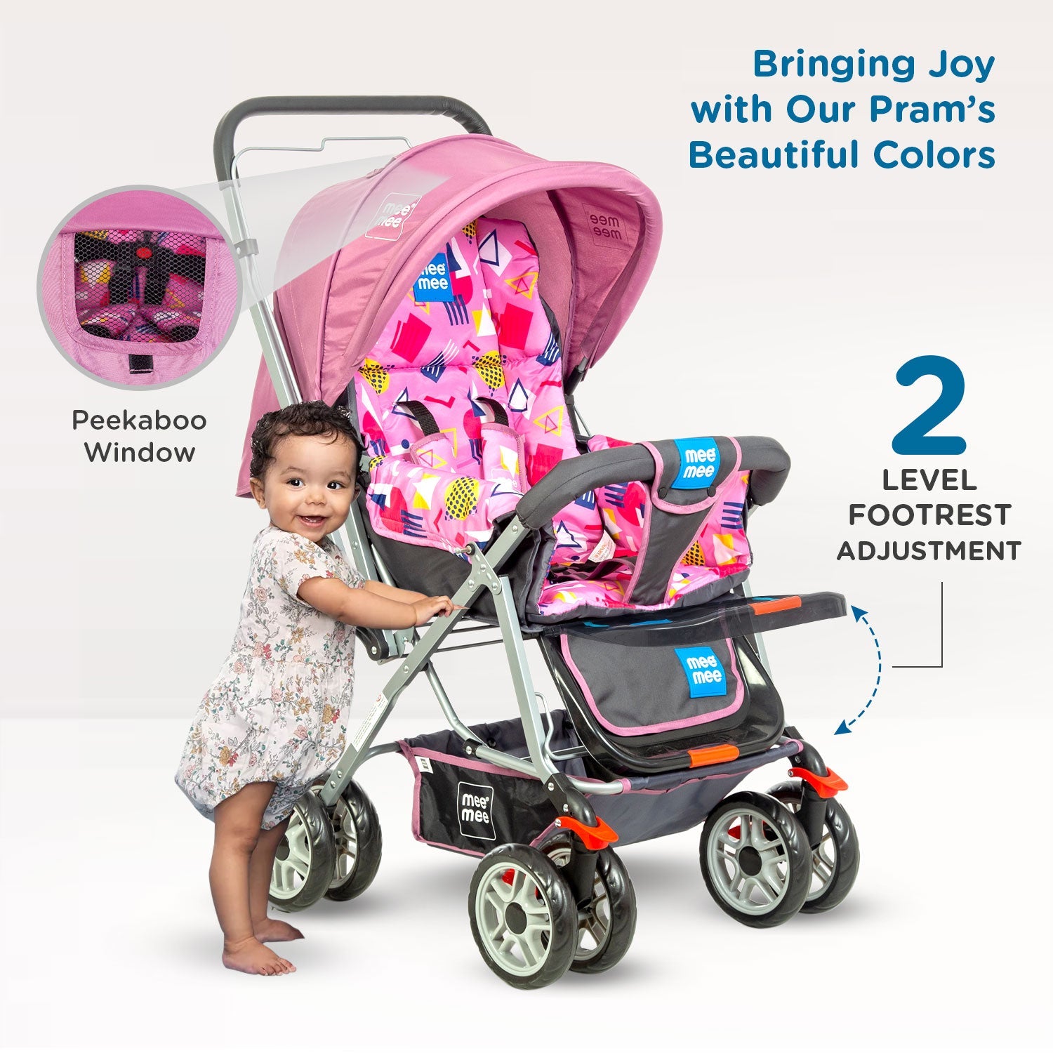 Mee Mee Little Explorer Advance Baby Stroller / Pram for 0 to 3 Years, New Born/Kids, 5 Point Safety Harness, Adjustable backrest, 360 Swivel Wheel, Large storage basket, Reversible Handlebar Net (DX Purple)
