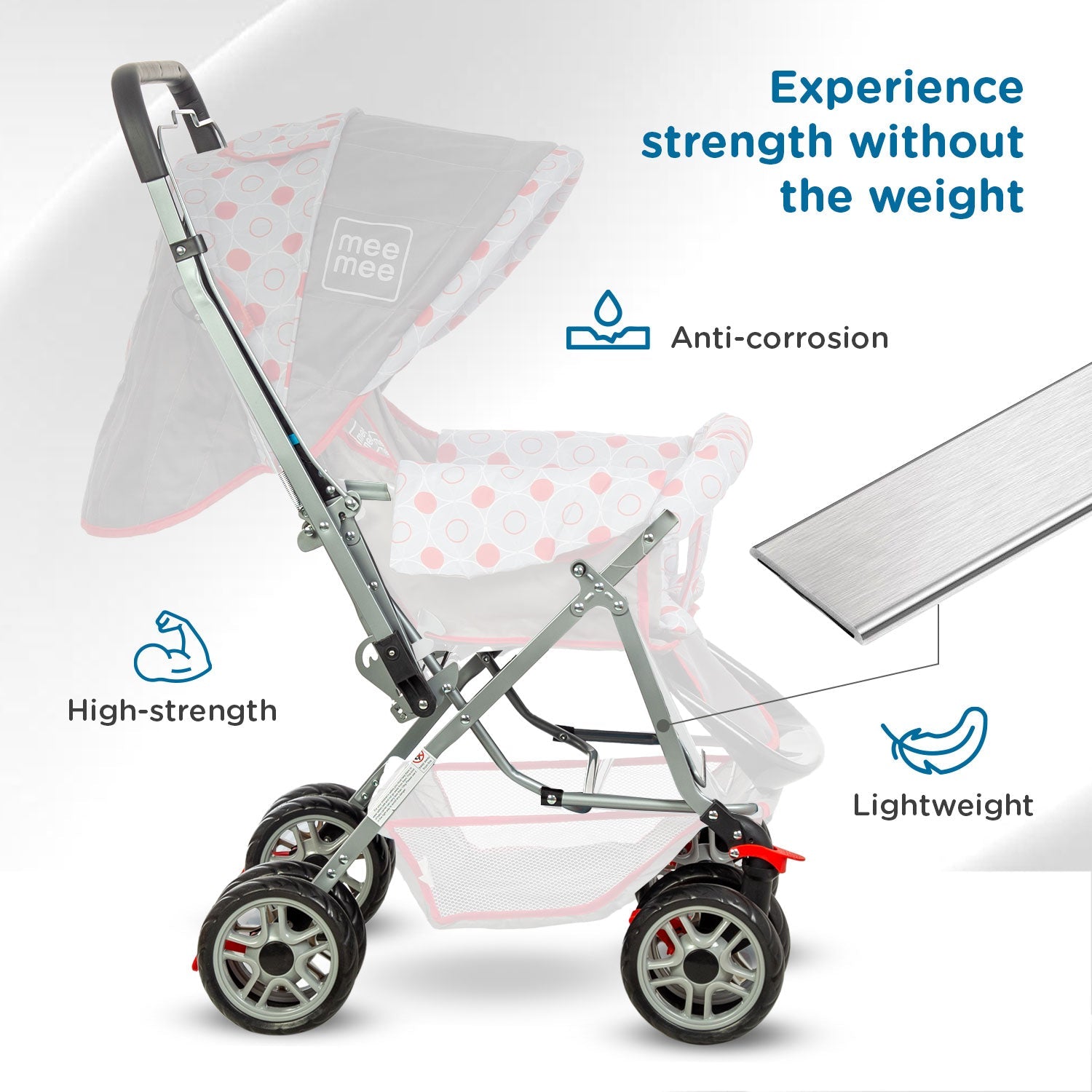 Mee Mee Little Explorer Baby Stroller/Pram with 5 Point Safety Harness for 0 to 3 Years, New Born/Kids, Adjustable backrest, 360 Swivel Wheel, Large Storage Basket, Reversible Handlebar Net (Modern, Red)