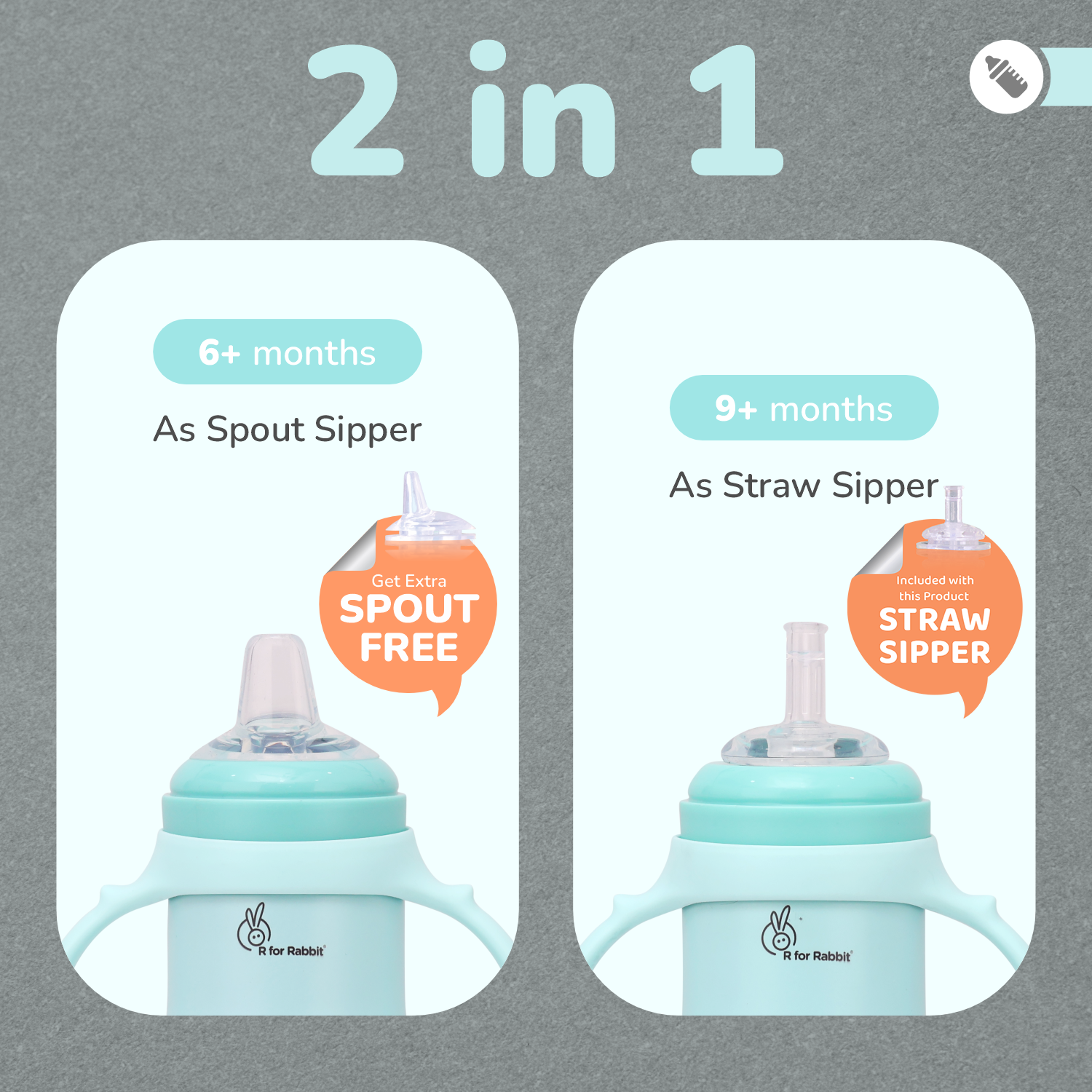 R for Rabbit Steebo Tiny Tales 2 in 1 Spout and Straw Sipper Stainless Steel Bottle For Kids 270ml