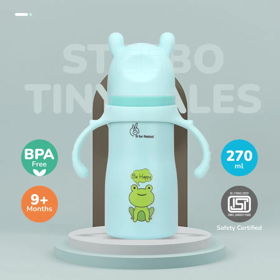 R for Rabbit Steebo Tiny Tales Spout and Straw Sipper SS Bottle 270ml Personalized Name