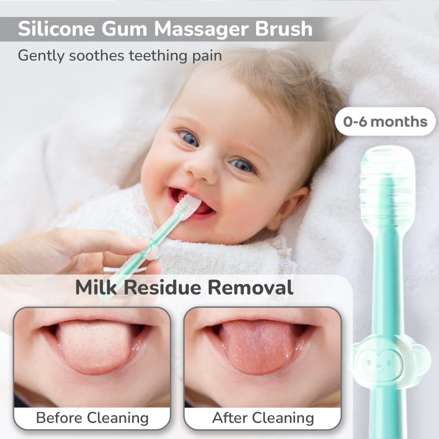 R for Rabbit Tiny Smiles Pixie 3-in-1 Baby Toothbrush Set BPA-Free Silicone with Gum Massager, U-Shape & Toddler Brush