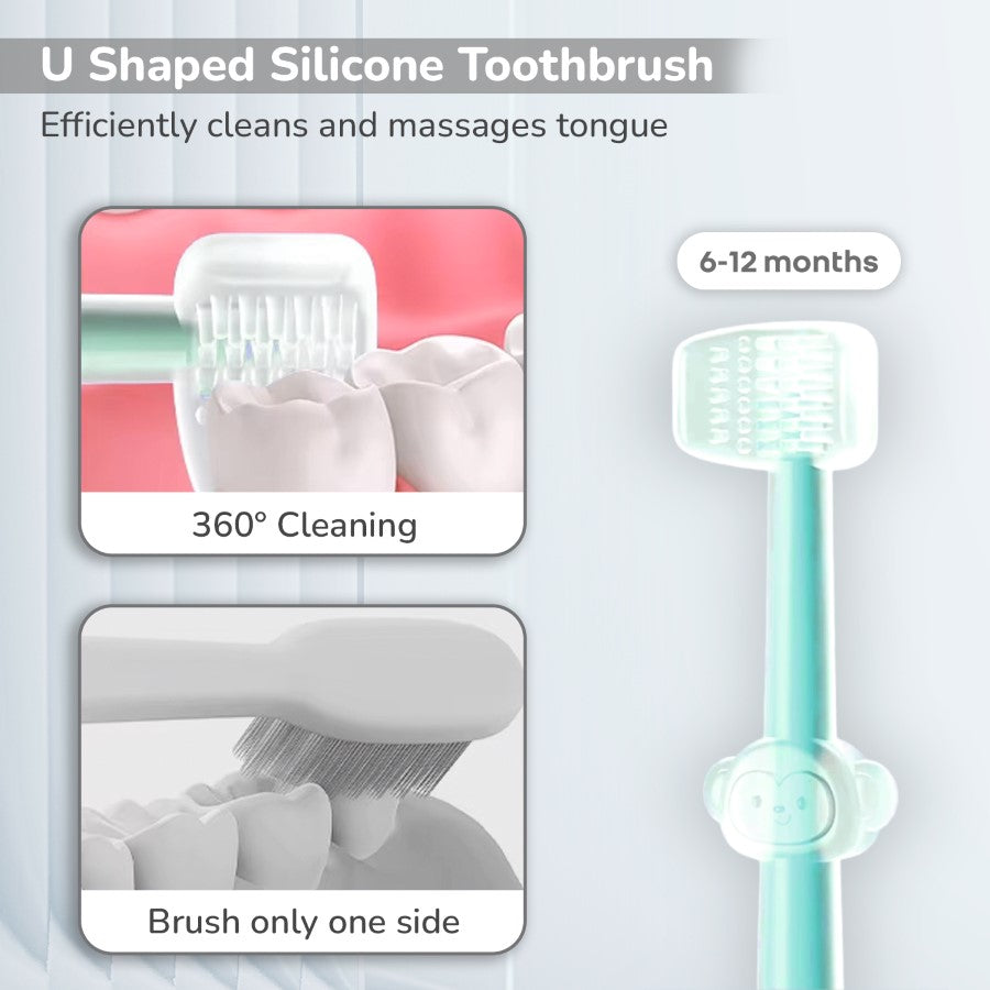 R for Rabbit Tiny Smiles Pixie 3-in-1 Baby Toothbrush Set BPA-Free Silicone with Gum Massager, U-Shape & Toddler Brush