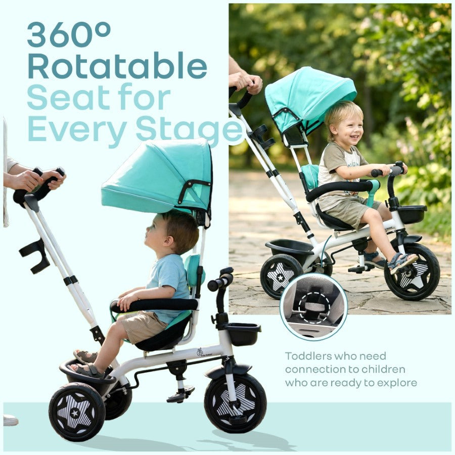 R for Rabbit Tiny Toes R40 Ace 360° Rotatable Seat Baby Tricycle with Parent Control Handle, Adjustable Canopy & EVA Wheels (2–5 Years)