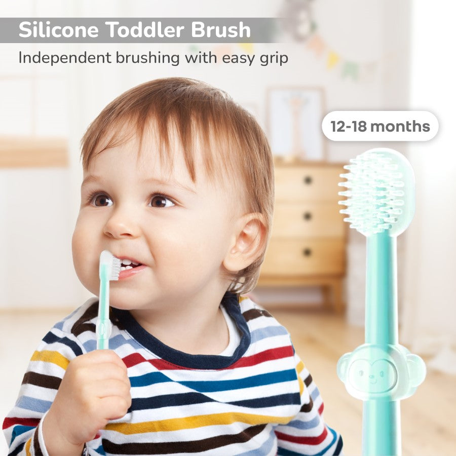 R for Rabbit Tiny Smiles Pixie 3-in-1 Baby Toothbrush Set BPA-Free Silicone with Gum Massager, U-Shape & Toddler Brush
