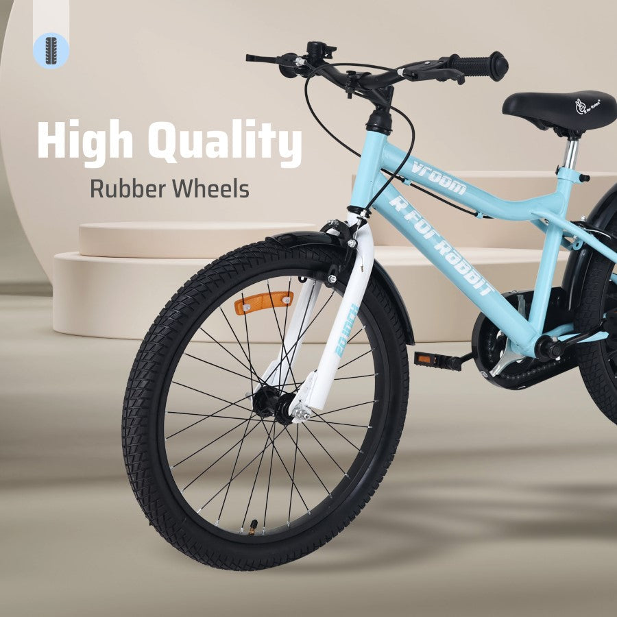 R for Rabbit Vroom Bicycle For Kids 20 Inch With 90% Plug And Play For Ease Of Installation, Wide Training Wheels, Adjustable Seat, 7-10yrs, Upto 50kgs