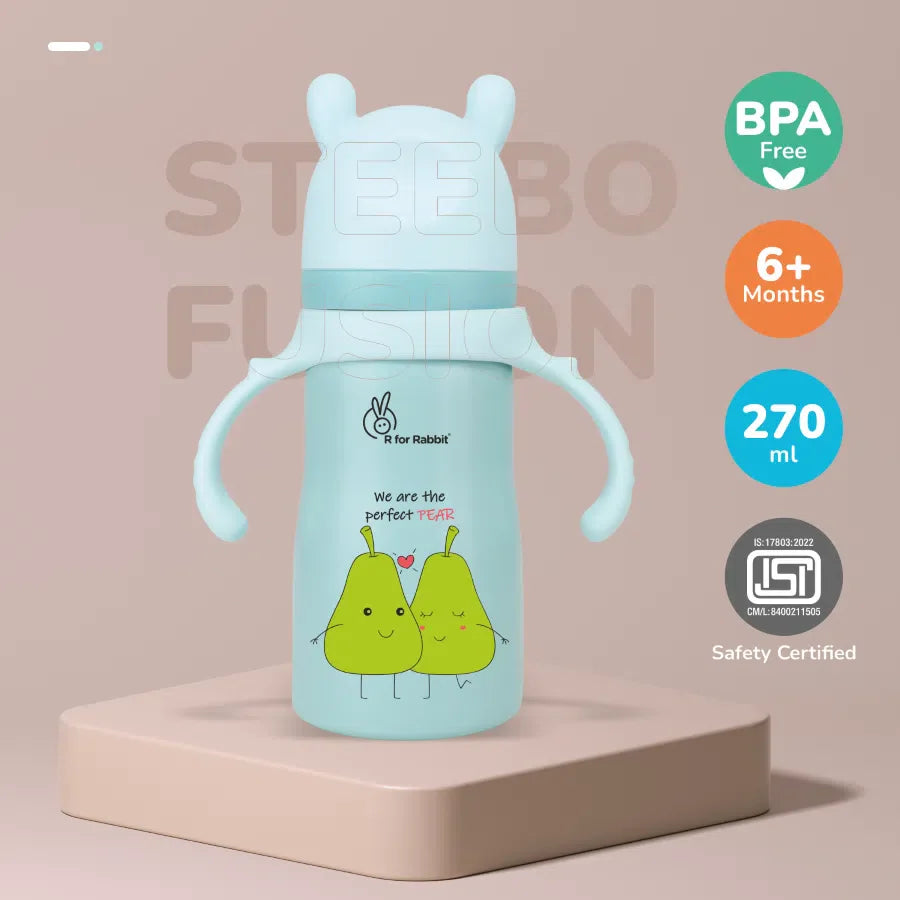 R for Rabbit Steebo Fusion Spout Cup Stainless Steel Bottle For Kids, 270ml Leak Proof