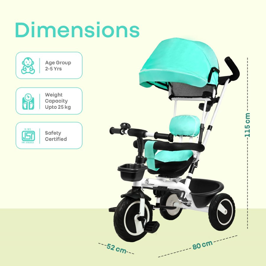 R for Rabbit Tiny Toes R40 Plus Baby Tricycle with Canopy, Footrests, Plug-N-Play Wheels & Adjustable Parent Handle (Up to 25 kg)