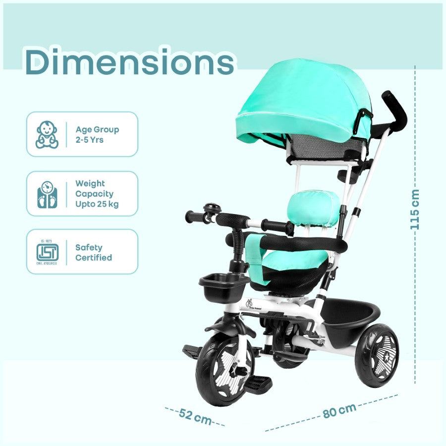 R for Rabbit Tiny Toes R40 Ace 360° Rotatable Seat Baby Tricycle with Parent Control Handle, Adjustable Canopy & EVA Wheels (2–5 Years)