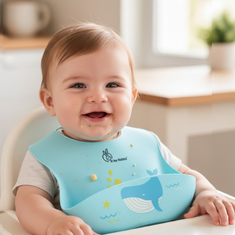 R for Rabbit Safari Silicone Bib For Baby Comfortable Soft And Built-in Food Pocket