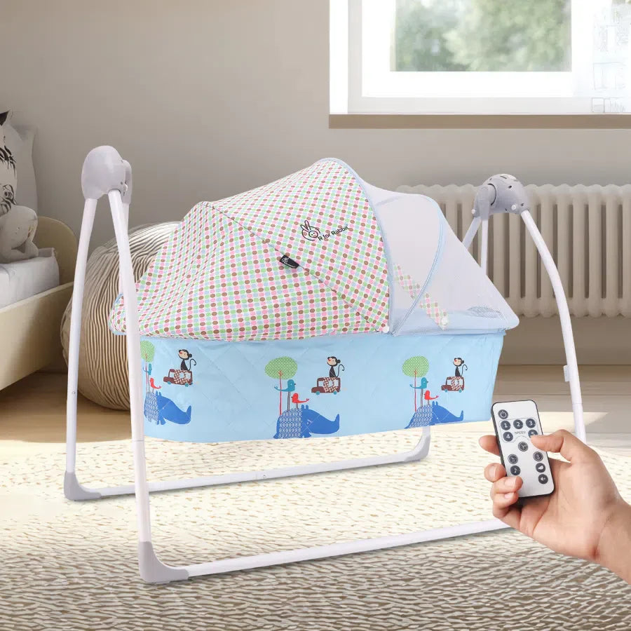 R for Rabbit Lullabies Cradle - Auto Swing With Remote Control, 16 In-Built Soothing Music Tunes, Mosquito Net Baby Cradle, 3-Point Safety, Swing Lock