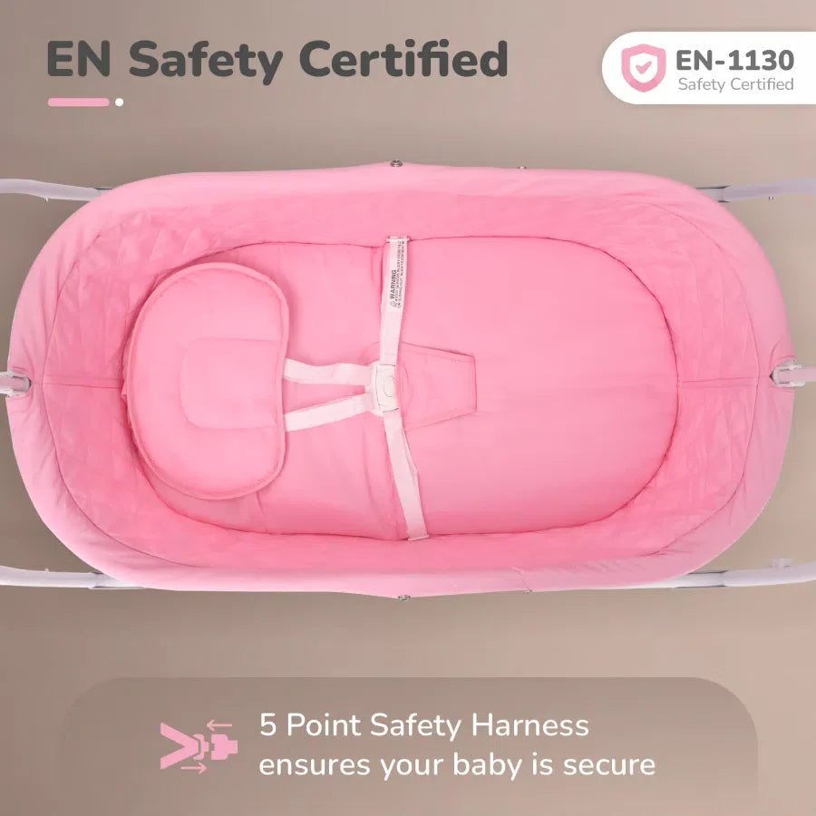 R for Rabbit Lullabies Cradle - Auto Swing With Remote Control, 16 In-Built Soothing Music Tunes, Mosquito Net Baby Cradle, 3-Point Safety, Swing Lock