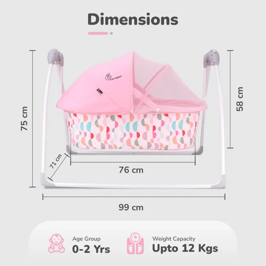 R for Rabbit Lullabies Cradle - Auto Swing With Remote Control, 16 In-Built Soothing Music Tunes, Mosquito Net Baby Cradle, 3-Point Safety, Swing Lock